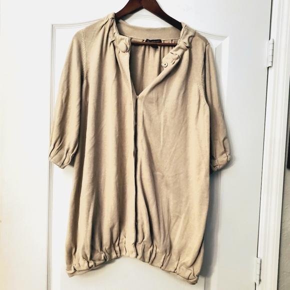 INC 3/4 Sleeve Snap Up Tan Silk Cotton Blend Cardigan 2X - Picture 2 of 6